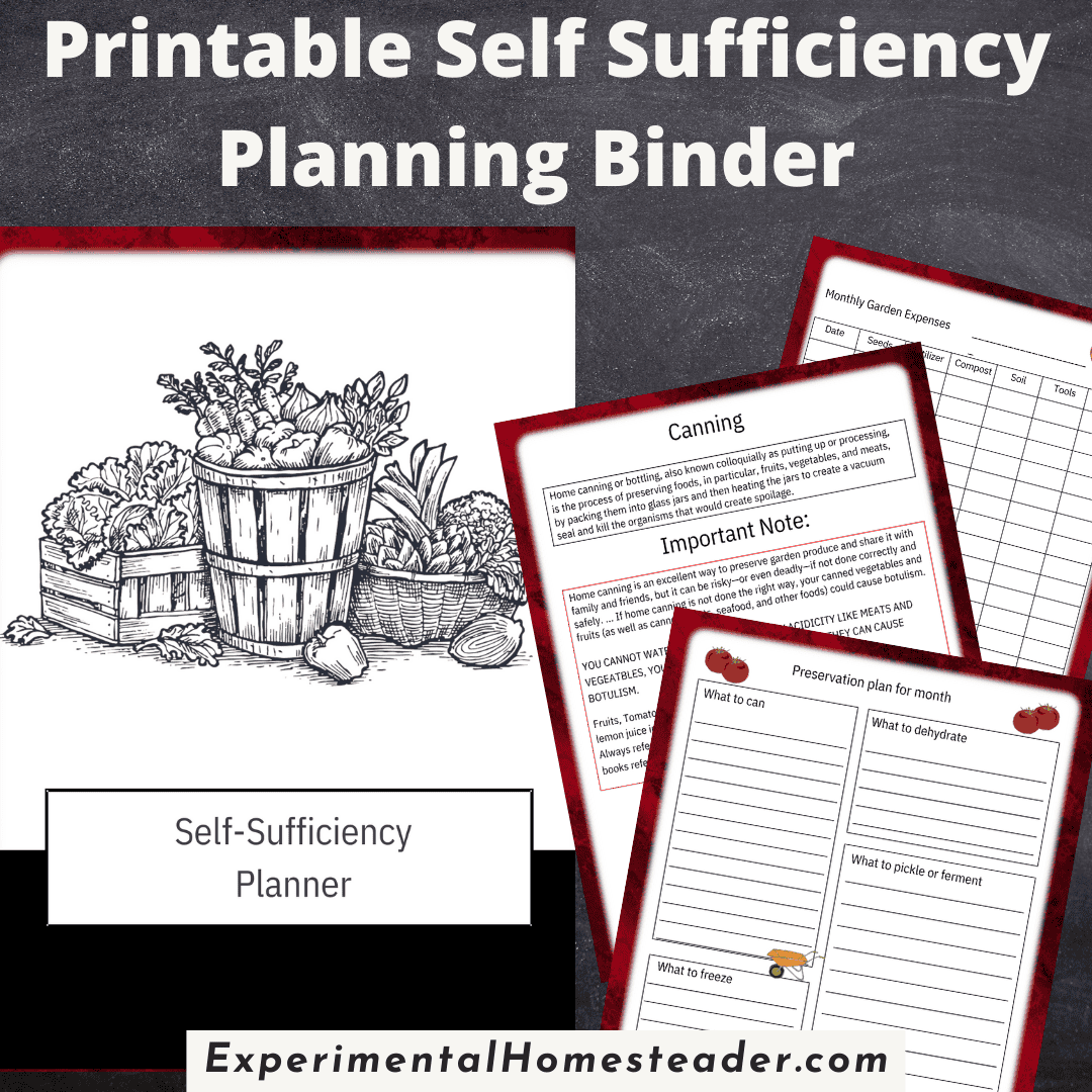 Homesteader self-sufficiency planner printable with gardening and preservation pages.