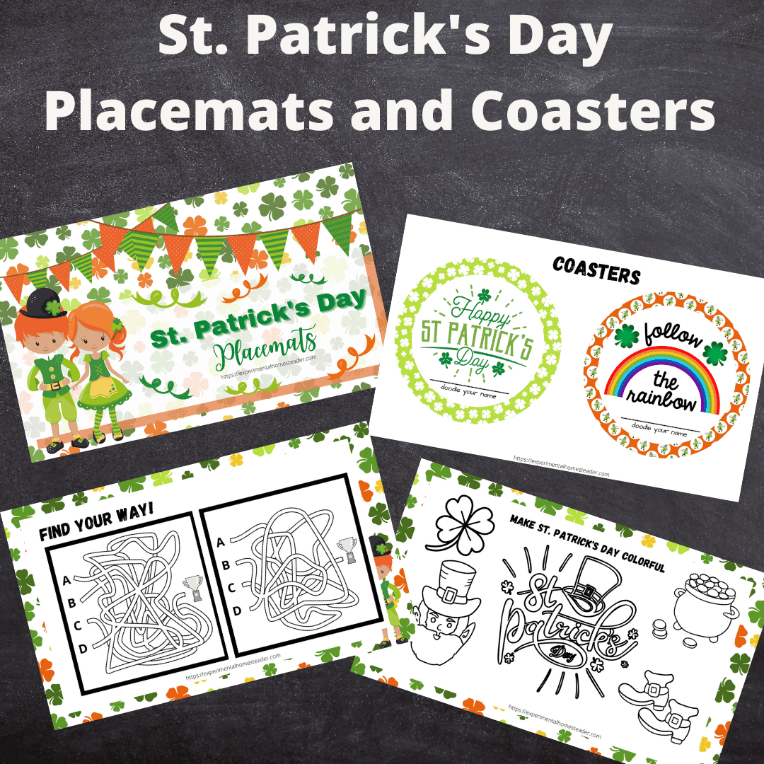 St. Patrick's Day themed placemats and coasters for festive celebrations and kids' activities.