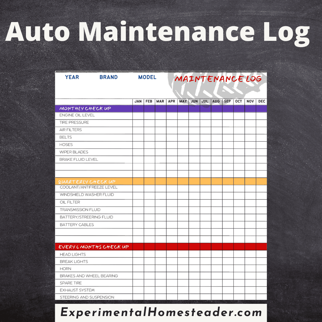 Auto maintenance log template for vehicle service tracking and schedule management.