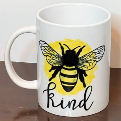 Beekeeping mug with bee and "kind" text, DIY farm decor, honey bee lover gift.