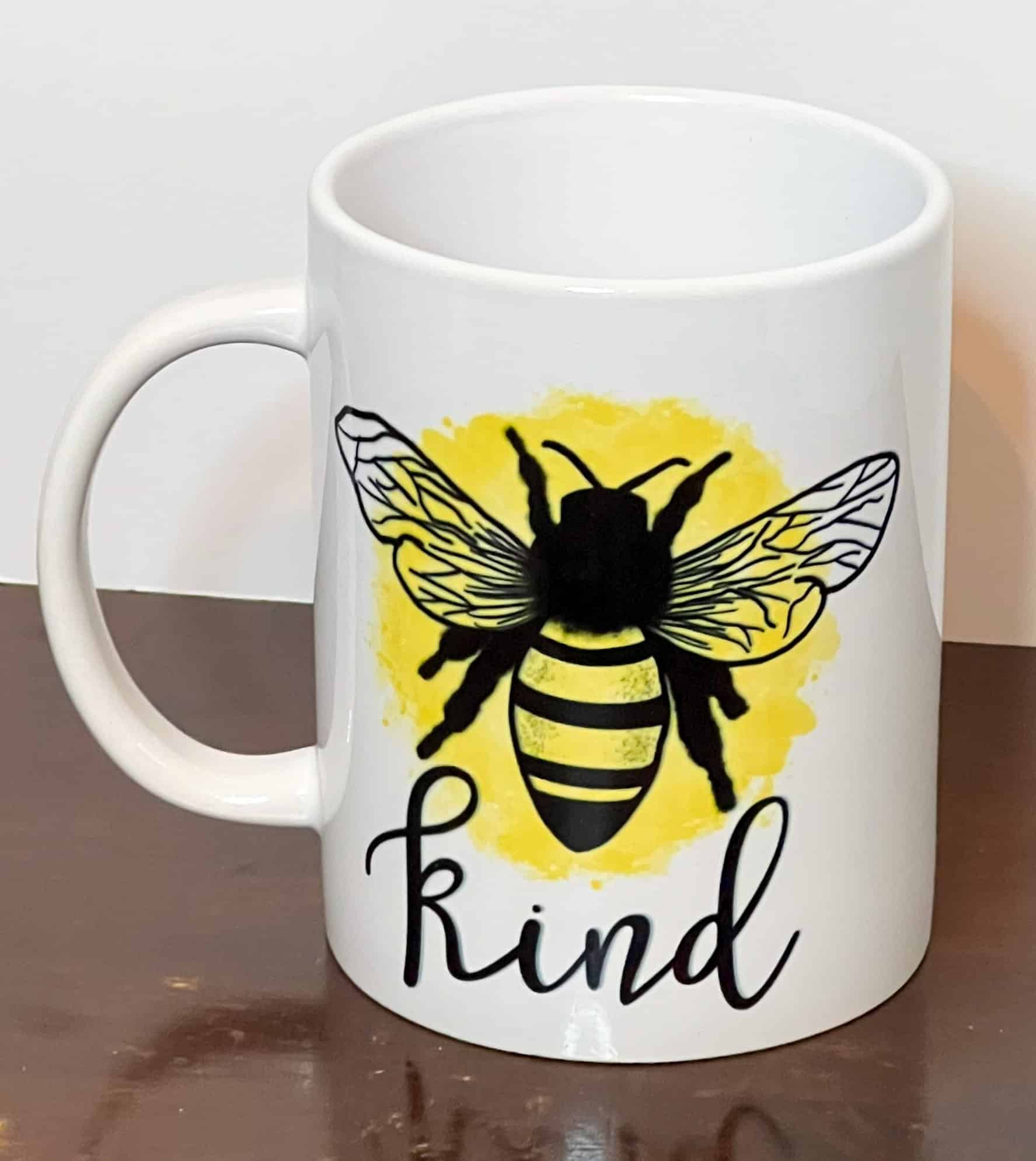 Beekeeping mug with bee and "kind" text, DIY farm decor, honey bee lover gift.