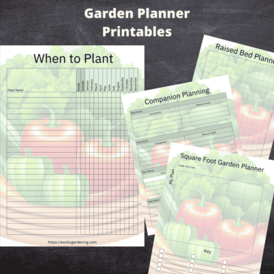 Garden planner printables with grid layouts for planting schedules and companion planting.