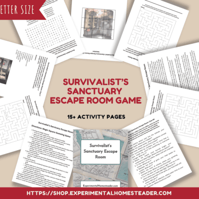 U.S. letter size printable pages for the Survivalist's Sanctuary Escape Room game.