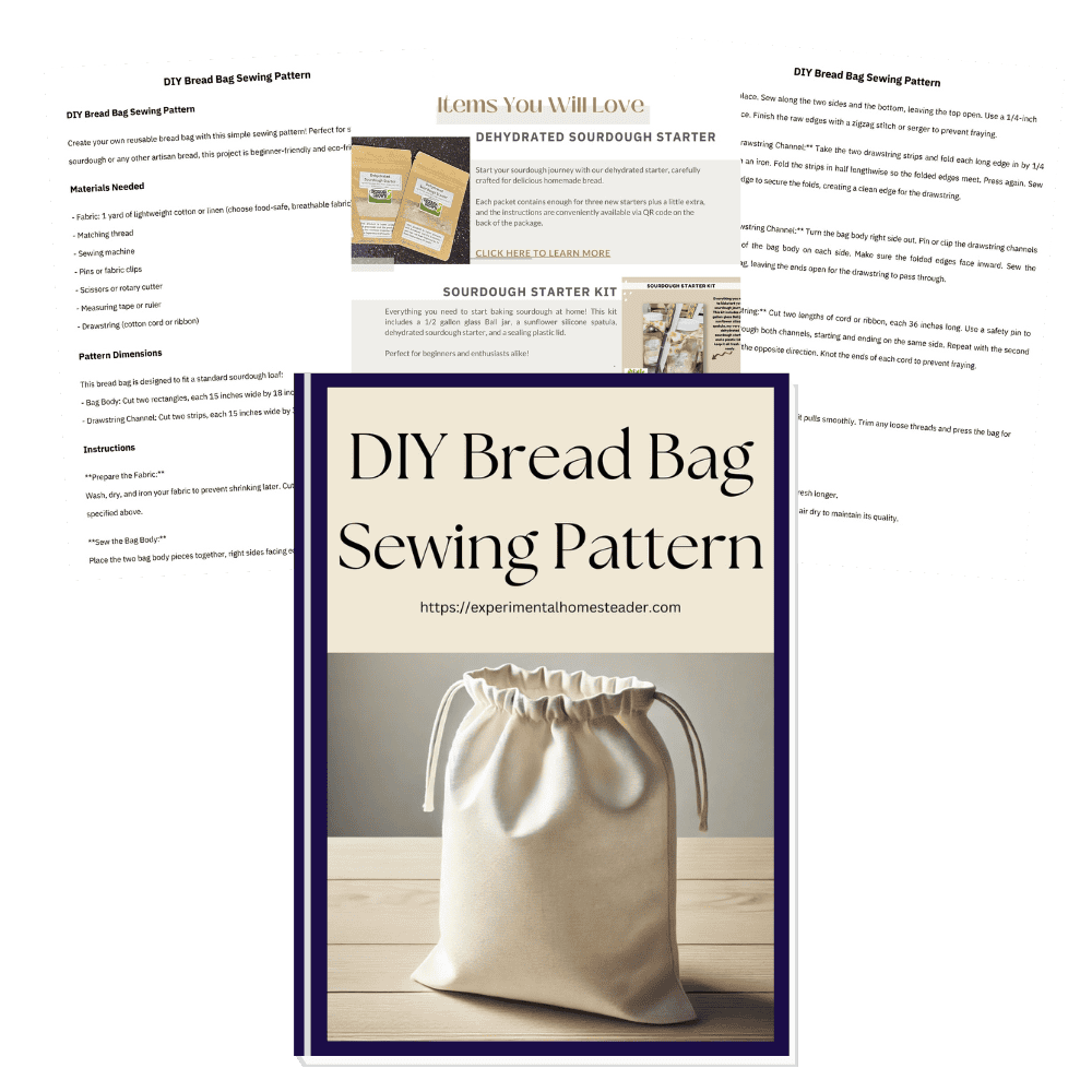 DIY Bread Bag Sewing Pattern available on Experimental Homesteader shop. Perfect for home baking enthusiasts.