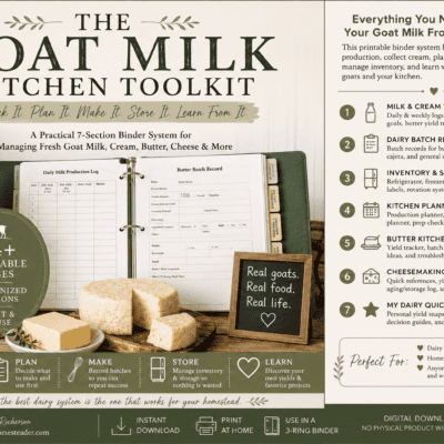 Goat Milk Kitchen Toolkit printable dairy binder system for tracking milk, cream, butter, cheese and dairy inventory