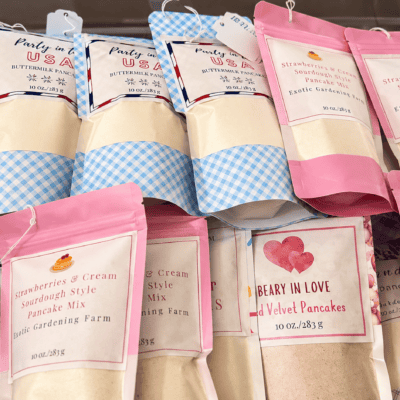 Assorted 10 oz pancake mixes from Exotic Gardening Farm Home Bakery
