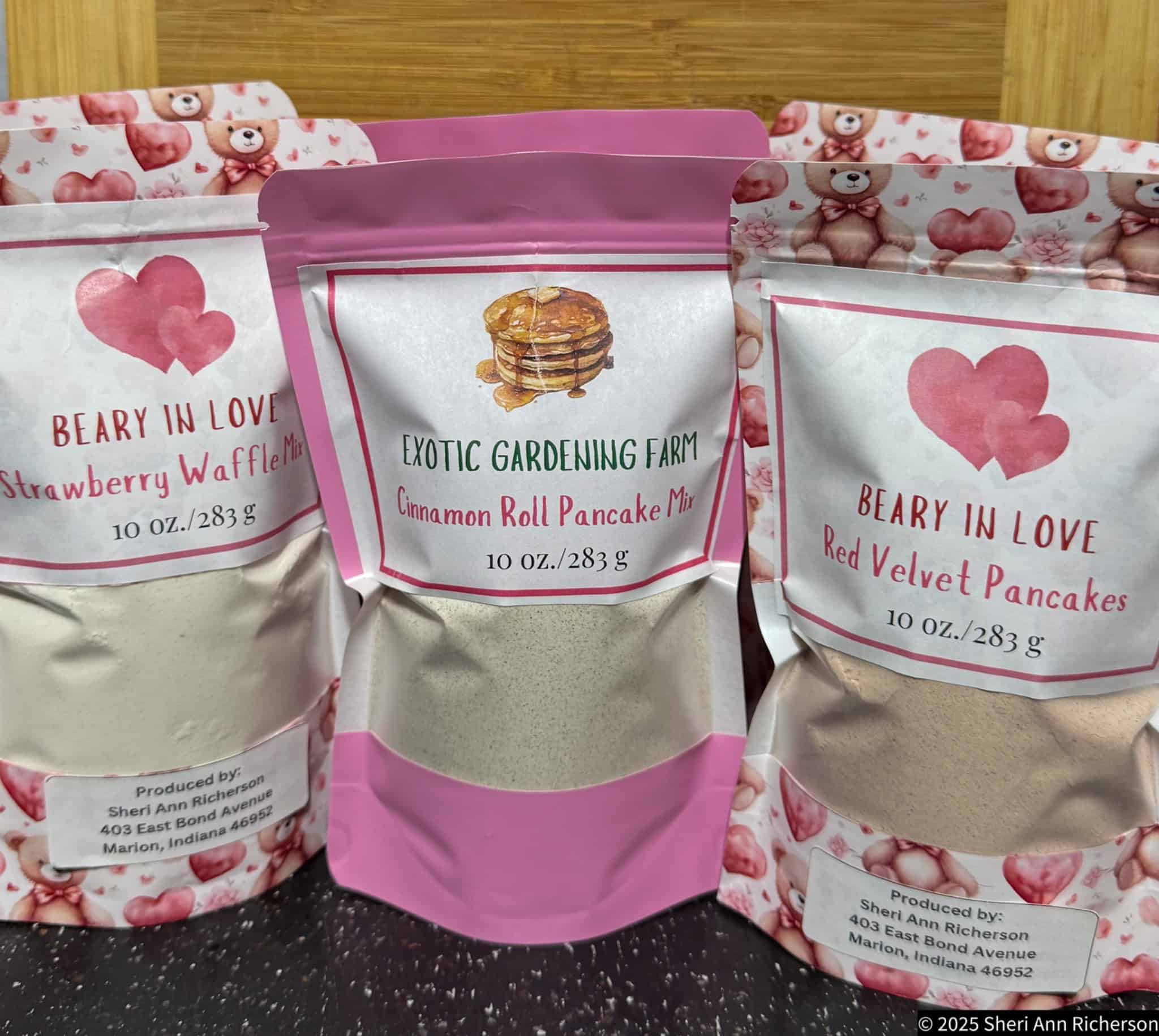 Strawberry Waffle, Cinnamon Roll and Red Velvet 10 oz mixes